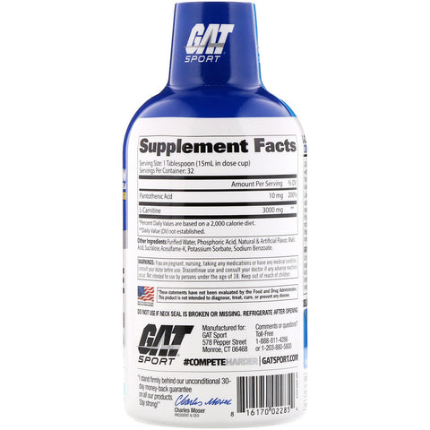 GAT, L-carnitin, aminosyre, blandet bær, 3.000 mg, 16 oz (473 ml)