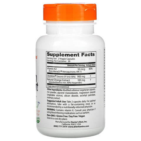 Doctor's Best, Vene Support med DiosVein og MenaQ7, 60 Veggie Caps