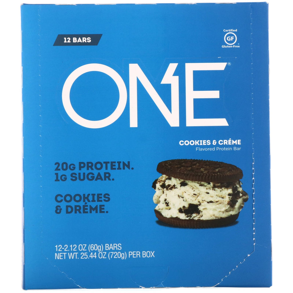 One Brands, ONE Bar, Cookies &amp; Cream, 12 barer, 2,12 oz (60 g) hver