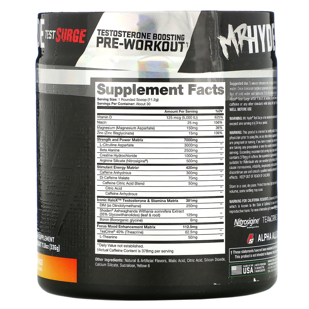 ProSupps, Mr. Hyde, Test Surge, Testosteron Boosting Pre-Workout, Ananas Mango, 11,8 oz (336 g)