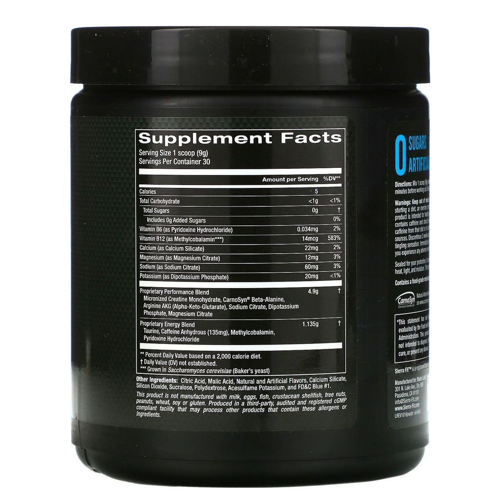 Sierra Fit, Pre-Workout Powder, Blue Raspberry, 9,5 oz (270 g)