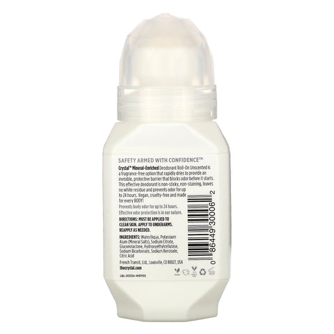 Crystal Body Deodorant, Mineralberiget Deodorant Roll-On, uparfumeret, 2,25 fl oz (66 ml)