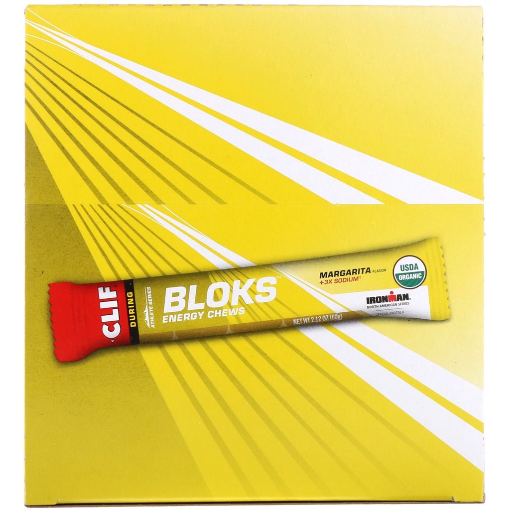 Clif Bar, Bloks Energy Chews, Margarita Flavor + 3X natrium, 18 pakker, 2,12 oz (60 g) hver