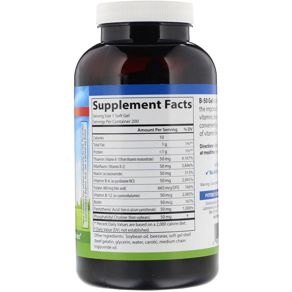 Carlson Labs, B-50 Gel, Vitamin B Complex, 200 bløde geler