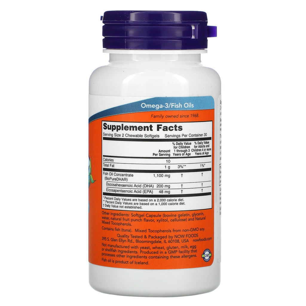 Now Foods, DHA masticable para niños, sabroso sabor a fruta, 60 cápsulas blandas