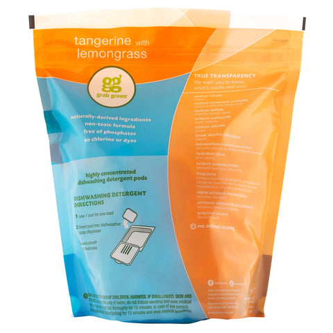 Grib grønne, automatiske opvaskemiddelbælg, mandarin med citrongræs, 60 læs, 2 lbs, 6 oz (1.080 g)