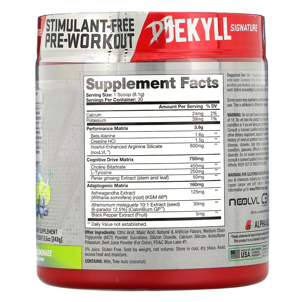ProSupps, Dr. Jekyll Signature, Stimulant-fri Pre-Workout, Blueberry Lemonade, 8,5 oz (243 g)