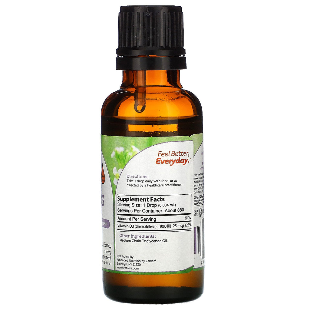 Zahler, Vitamin D3, Advanced D3 Formula, 1.000 IE, 1 fl oz (30 ml)