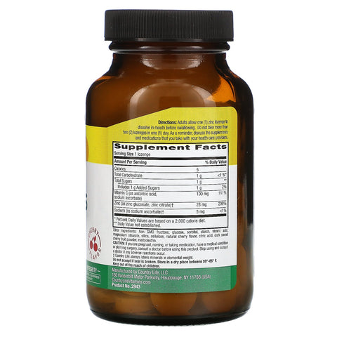 Country Life, zinkpastiller med C-vitamin, kirsebær, 60 sugetabletter
