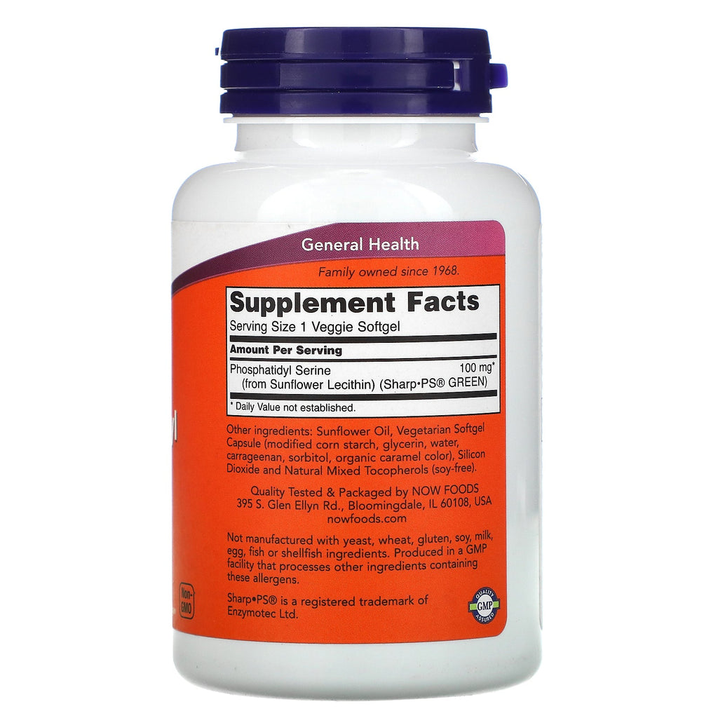 Now Foods, Sunflower Phosphatidyl Serine, 100 mg, 60 Veggie Softgels