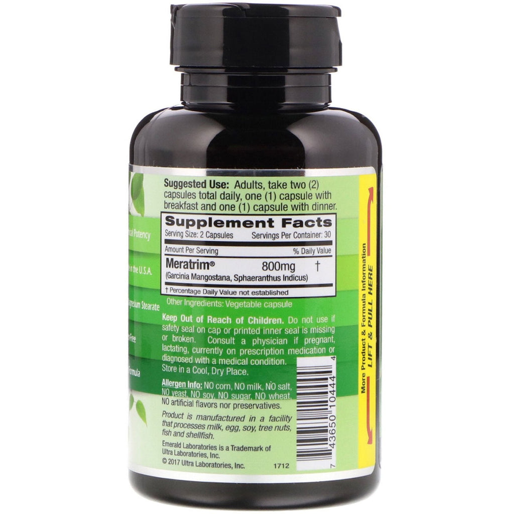 Emerald Laboratories, Meratrim, Fri for stimulanser, 800 mg, 60 grøntsagshætter