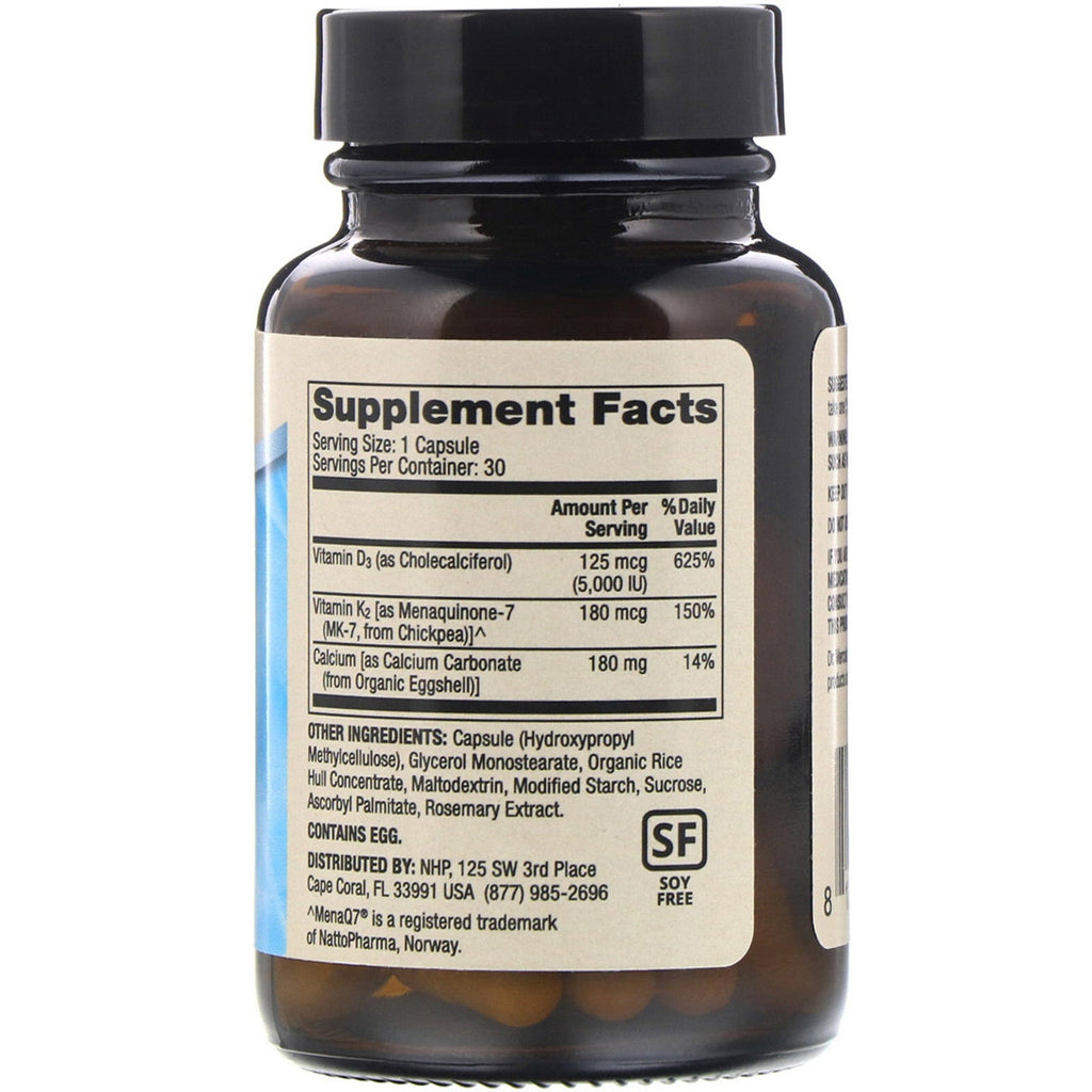 Dr. Mercola, Calcium med vitaminer D3 &amp; K2, 30 kapsler