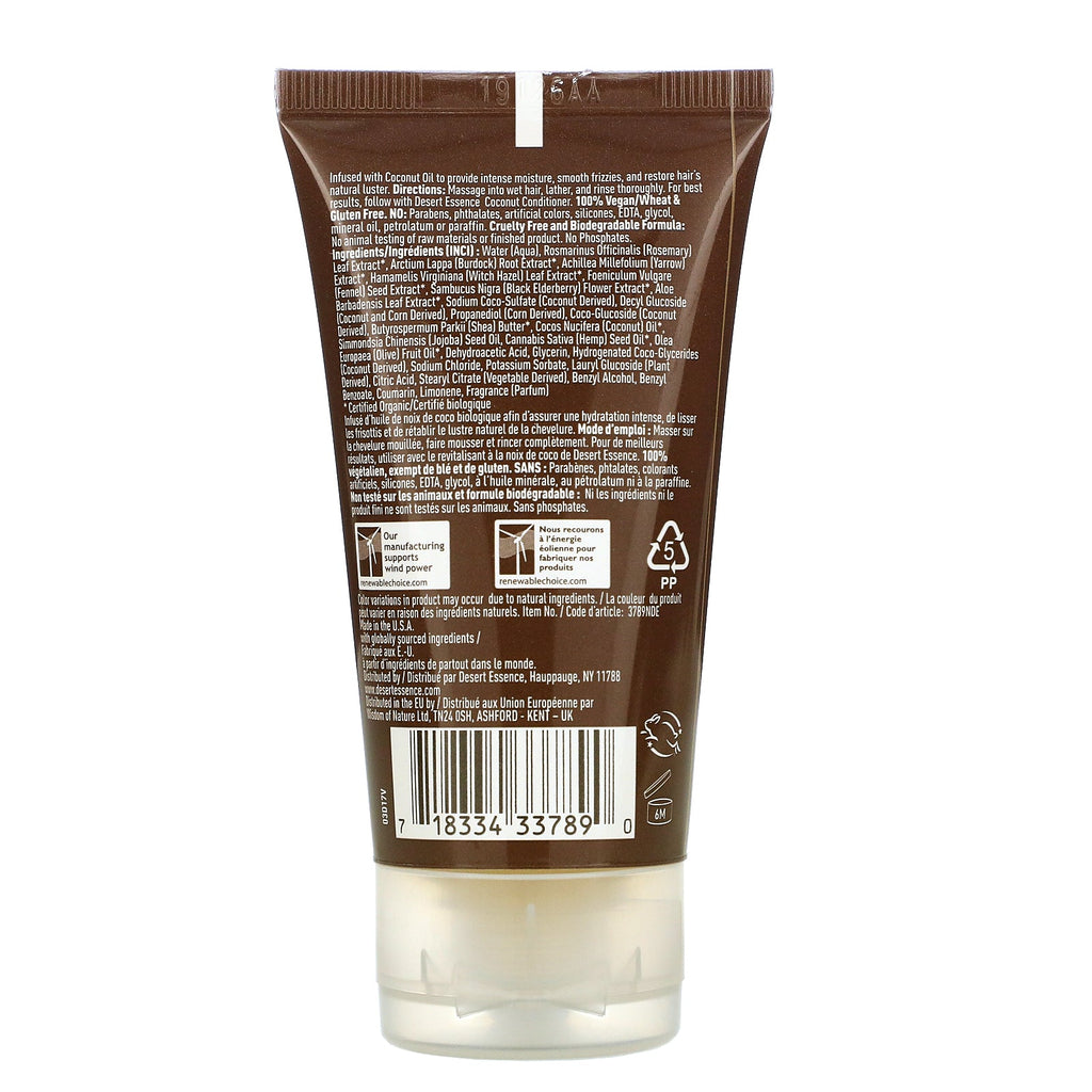 Desert Essence, rejsestørrelse, kokosshampoo, 1,5 fl oz (44 ml)