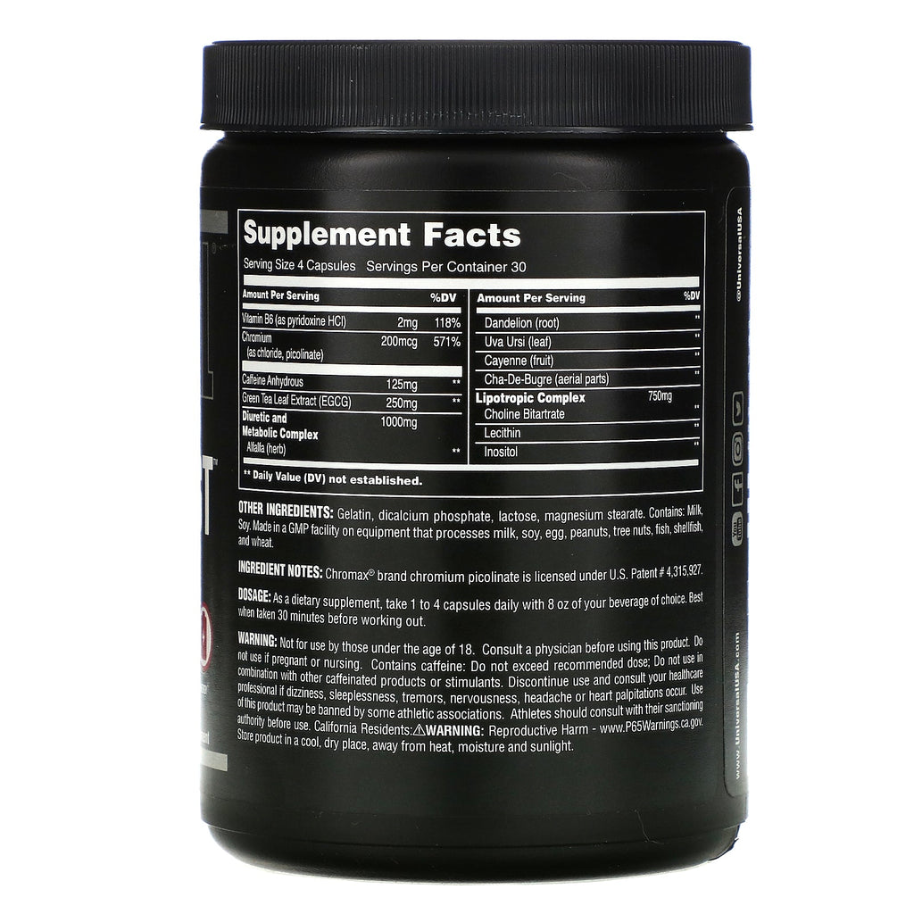 Universal Ernæring, Ripped Fast, Urte Cutting Formula, 120 kapsler