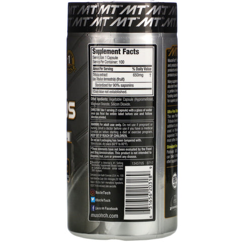 Muscletech, Platinum 100 % Tribulus, 650 mg, 100 kapsler