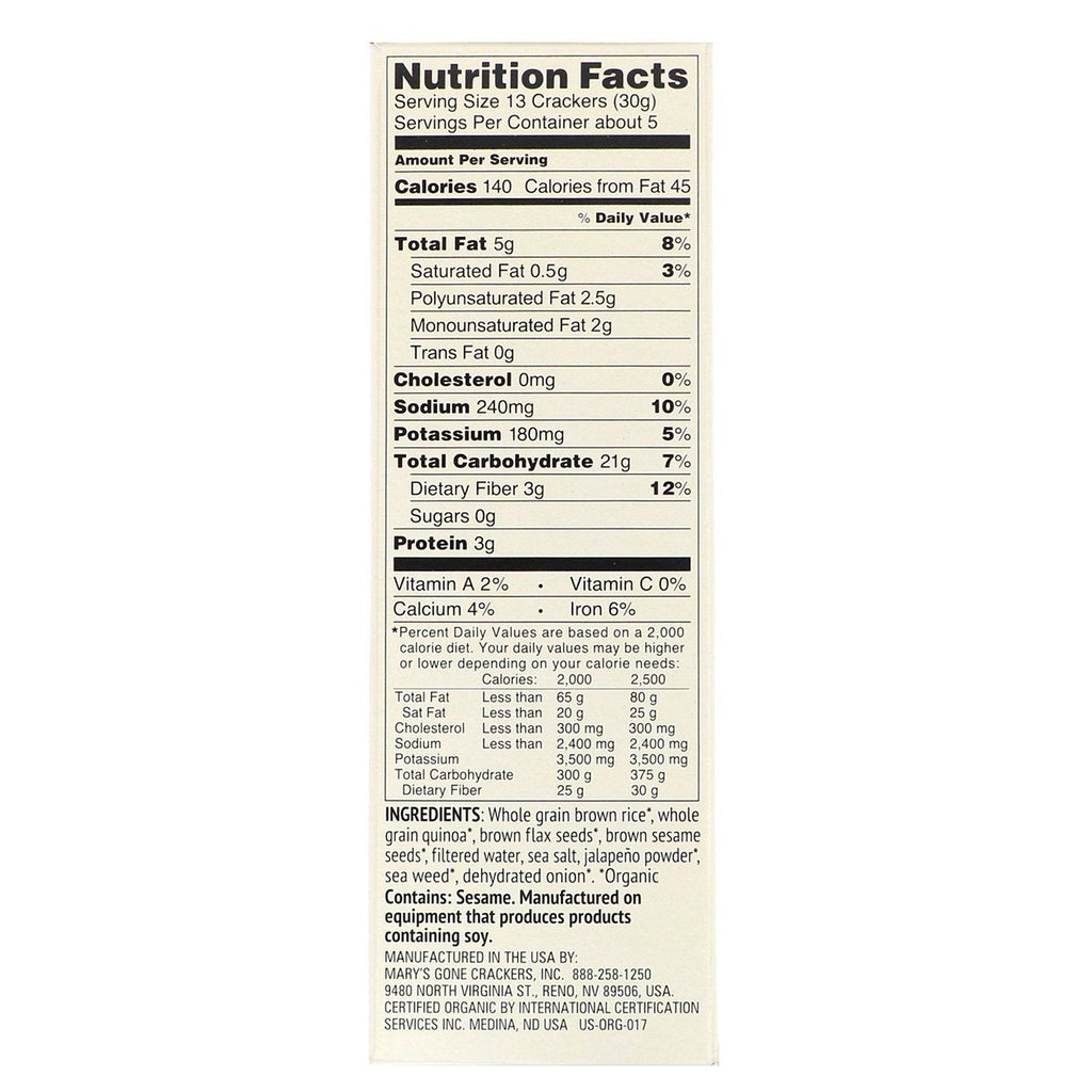 Mary's Gone Crackers, Jalapeno Crackers, 5,5 oz (155 g)