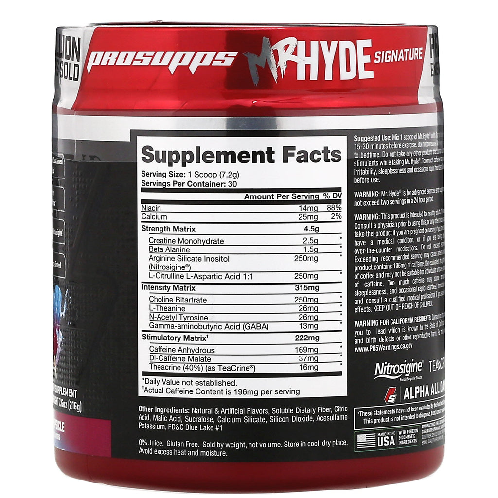 ProSupps, Mr. Hyde, Signature Pre Workout, Blue Razz Popsicle, 7,6 oz (216 g)