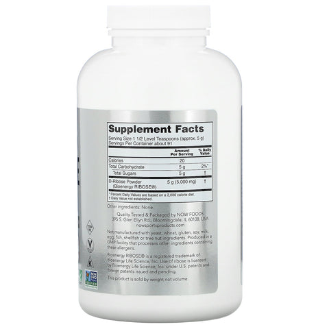 Now Foods, Deportes, D-ribosa en polvo, 1 libra (454 g)