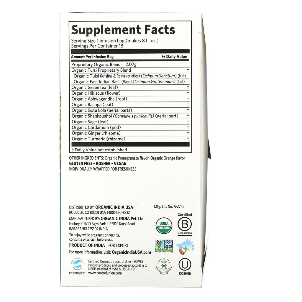 Indien, Tulsi Focus, Granatæbleappelsin, 18 infusionsposer, 1,31 oz (37,26 g)