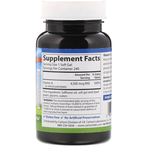 Carlson Labs, A-vitamin, 15.000 IE, 240 bløde geler