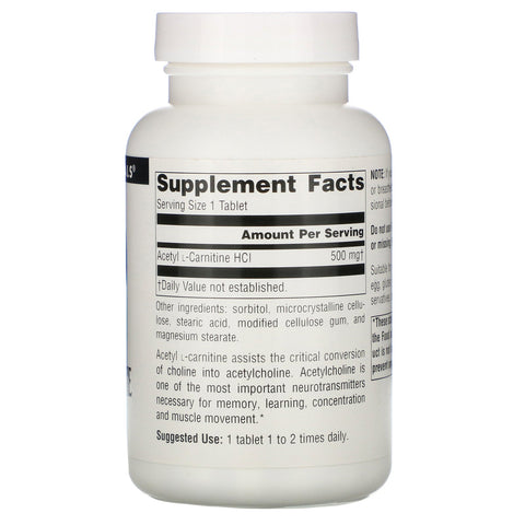 Source Naturals, Acetyl L-Carnitin, 500 mg, 120 tabletter