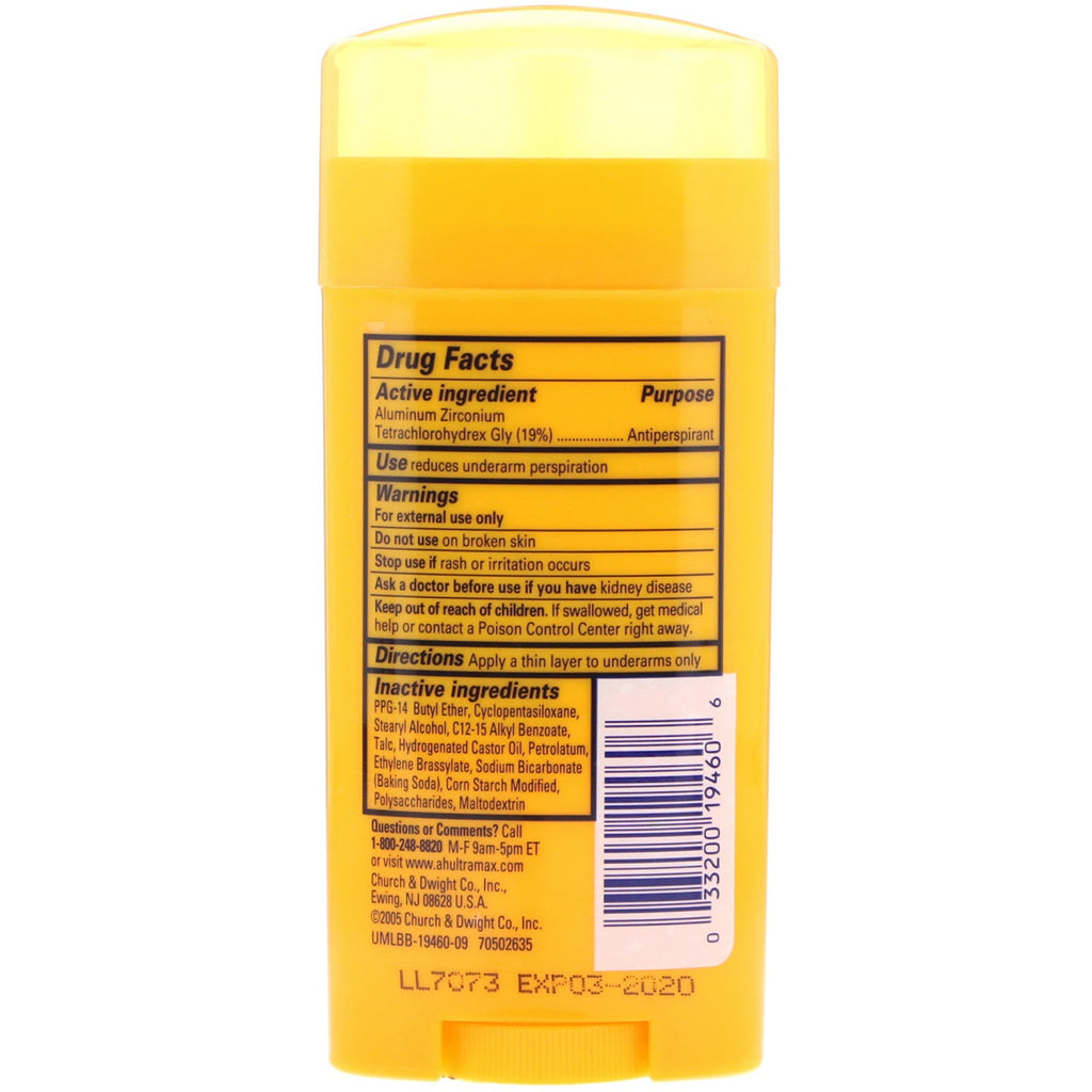 Arm &amp; Hammer, UltraMax, solid antiperspirant deodorant, til kvinder, uparfumeret, 2,6 oz (73 g)
