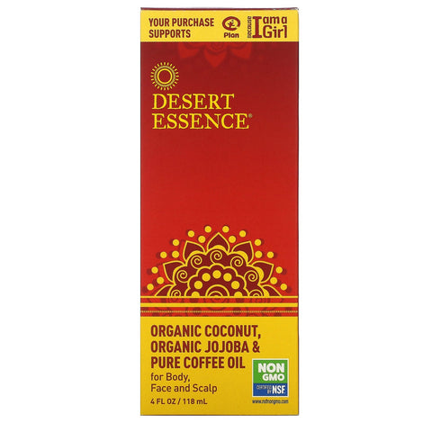 Desert Essence, kokos, jojoba og ren kaffeolie, 4 fl oz (118 ml)