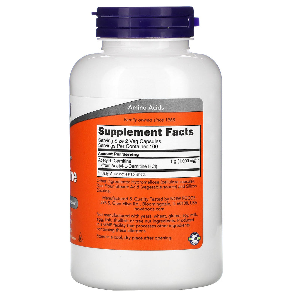 Now Foods, Acetyl-L-Carnitine, 500 mg, 200 Veg Capsules