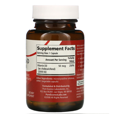 Pure Essence, Vitamin-D, 2.000 IE, 30 Vegi-Caps