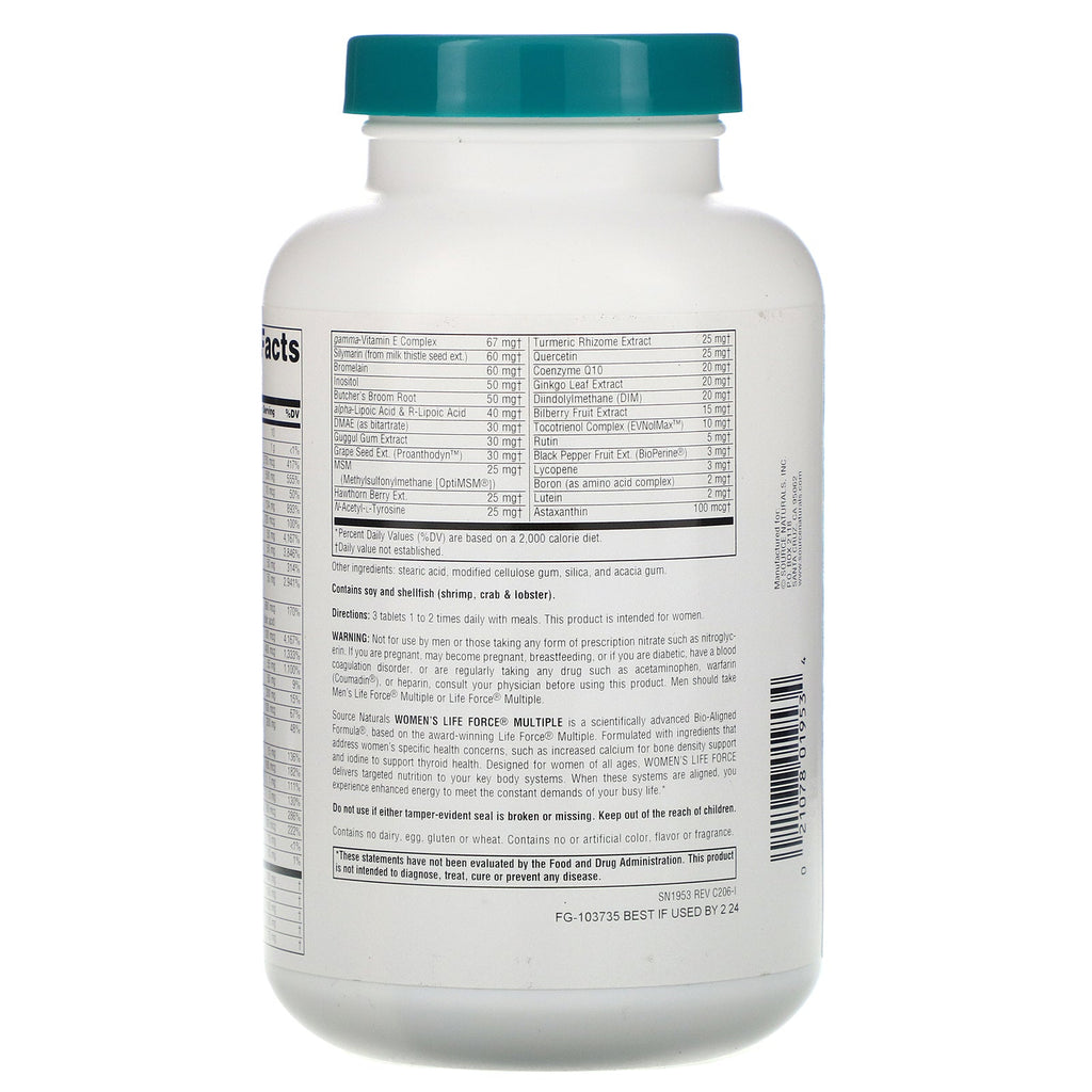 Source Naturals, Women's Life Force Multiple, ingen jern, 180 tabletter