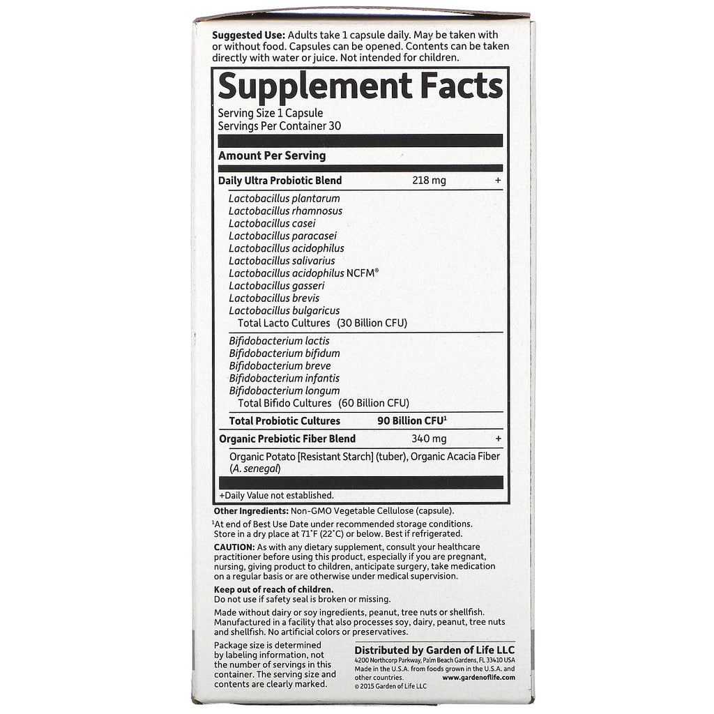 Garden of Life, Dr. Formulerede Probiotika, Once Daily Ultra, 90 milliarder, 30 vegetariske kapsler (is)