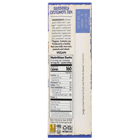 Nature's Path, Avena instantánea, lino, canela y arándanos, 8 paquetes, 320 g (11,3 oz)