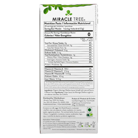 Miracle Tree, Moringa Superfood Tea, Jordbær, Koffeinfri, 25 teposer, 1,32 oz (37,5 g)