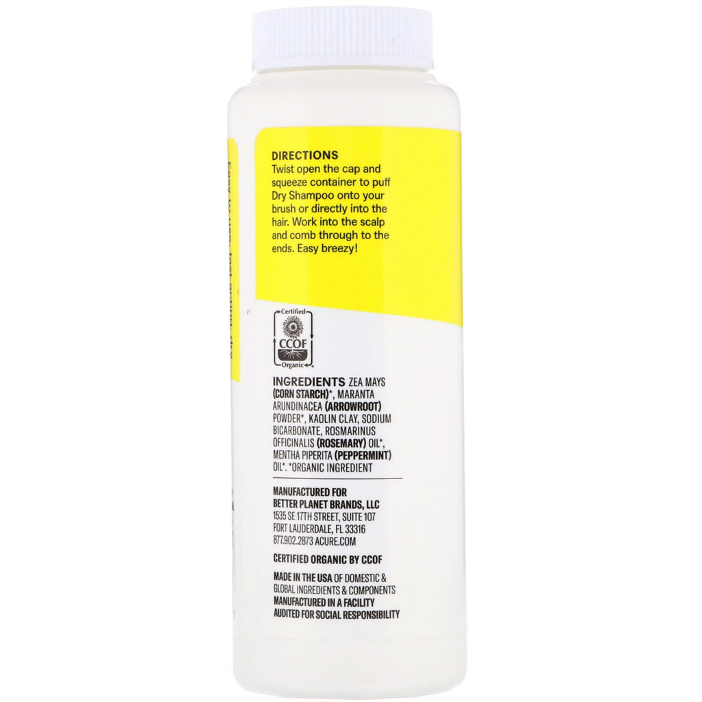 Acure, tør shampoo, rosmarin og pebermynte, 1,7 oz (58 g)