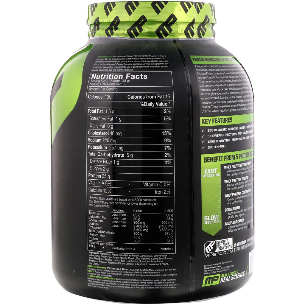 MusclePharm, Combat Protein Powder, Chokolade Jordnøddesmør, 4 lbs (1814 g)