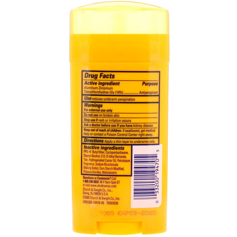 Arm & Hammer, UltraMax, solid antiperspirant deodorant, til kvinder, pulverfrisk, 2,6 oz (73 g)