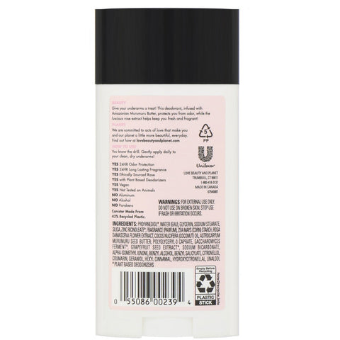 Love Beauty and Planet, forkælende deodorant, Murumuru Butter & Rose, 2,95 oz (83,5 g)