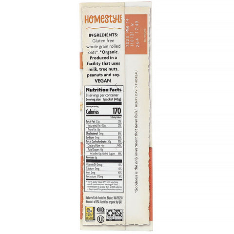 Nature's Path, Avena instantánea, Estilo casero, 8 paquetes, 320 g (11,3 oz)