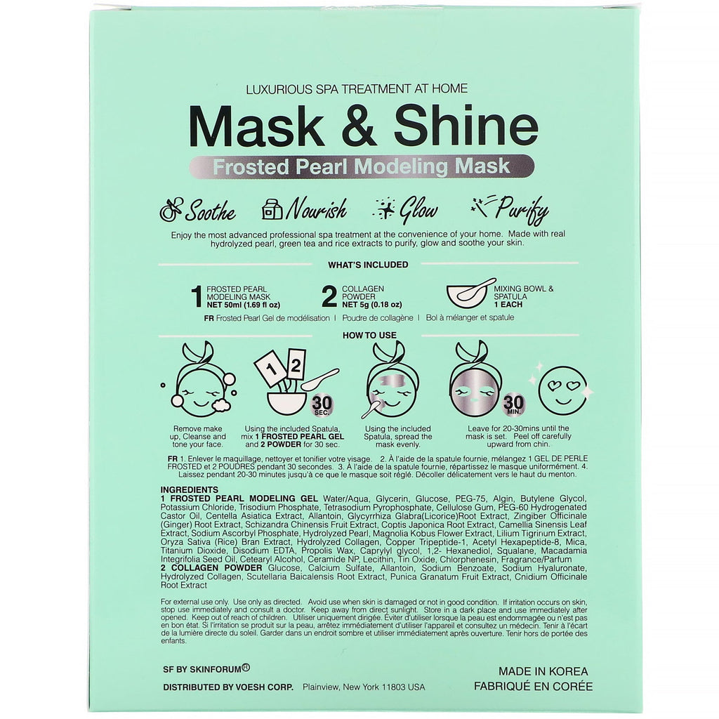 SFGlow, Mask &amp; Shine, Frosted Pearl Modeling Mask, 4-delt sæt