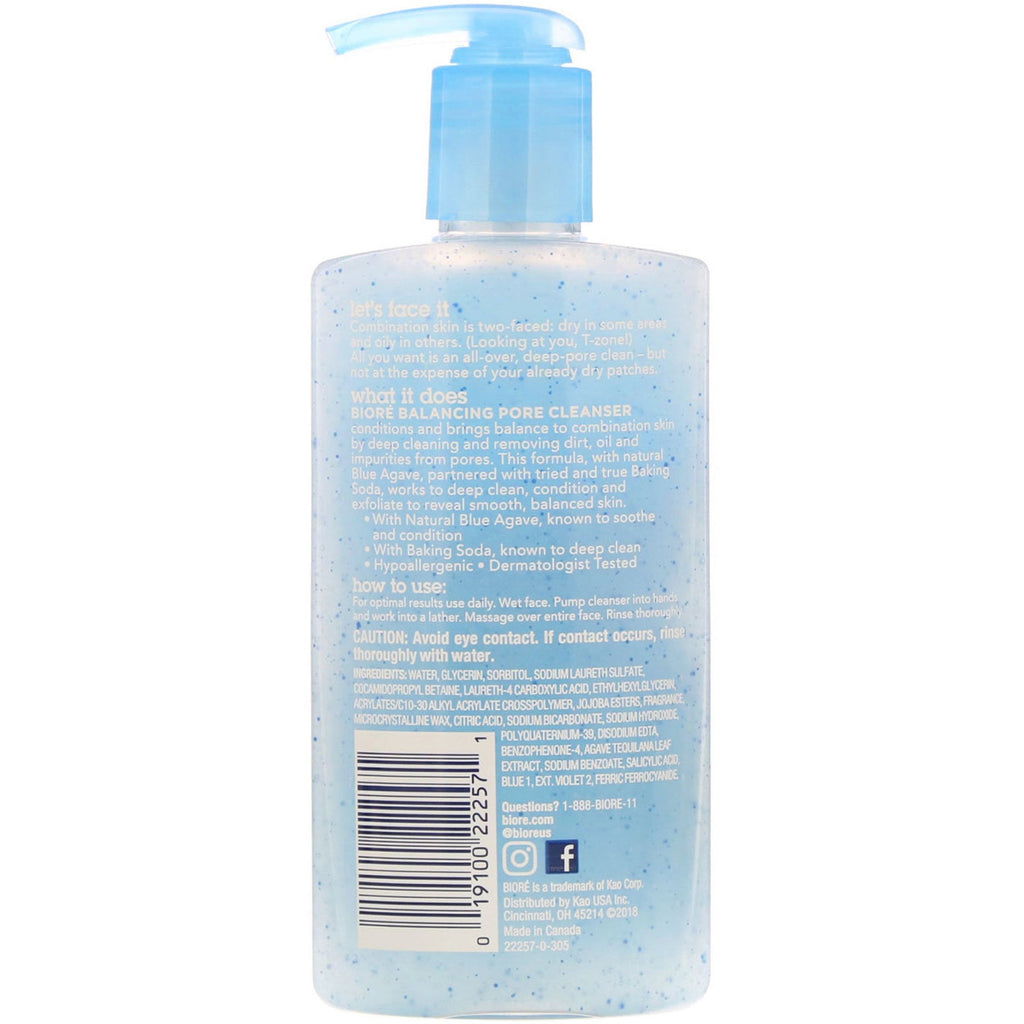 Biore, Balancing Pore Cleanser, Blue Agave + Bagepulver, 6,77 fl oz (200 ml)