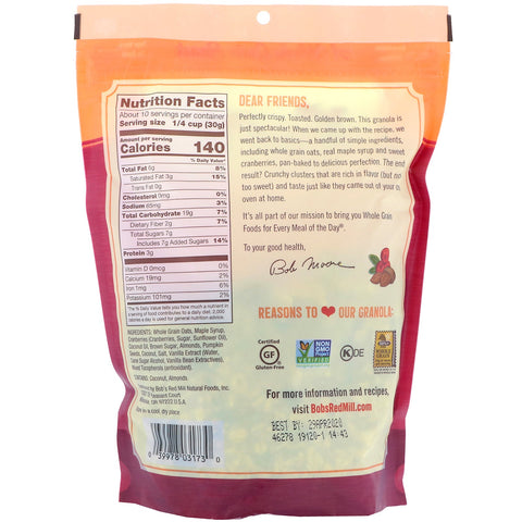 Bob's Red Mill, granola horneada, arándano y almendra, 11 oz (312 g)