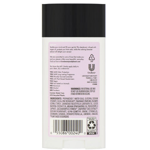 Love Beauty and Planet, afslappende deodorant, arganolie og lavendel, 2,95 fl oz (83,5 g)