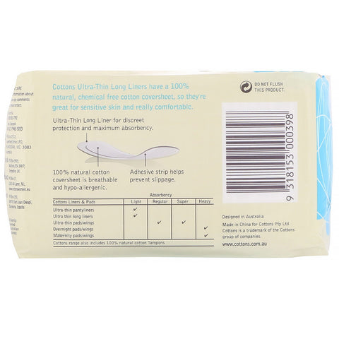 Bomuld, 100 % naturligt bomuldsdæklag, lange liners, ultratynde, 32 liners