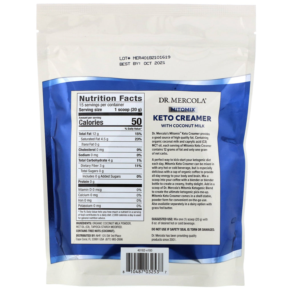 Dr. Mercola, Mitomix, Keto-flødekande med kokosmælk, 10,58 oz (300 g)