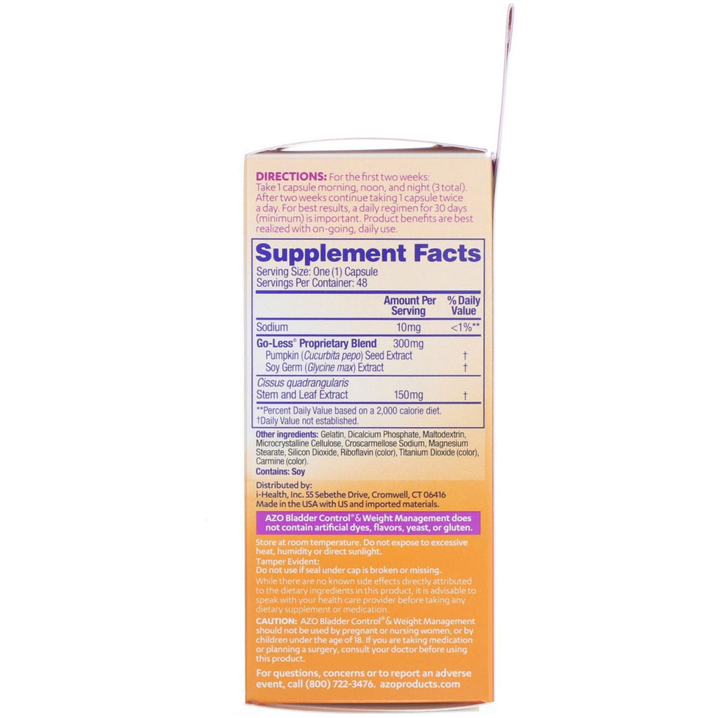 Azo, Blærekontrol med Go-Less &amp; Weight Management, 48 kapsler
