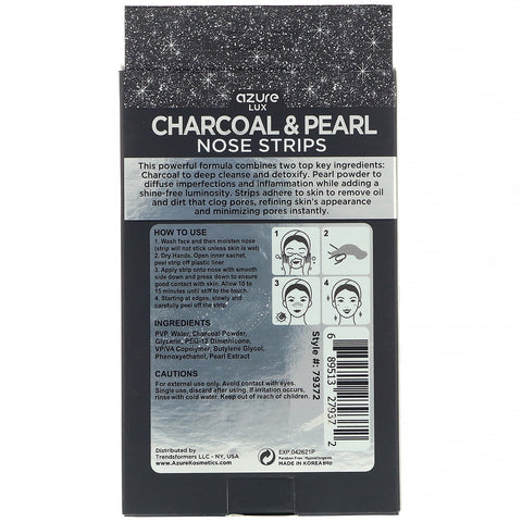 Azure Kosmetics, Charcoal & Pearl, Næse Strips, Deep Cleansing Treatment, 5 Strips