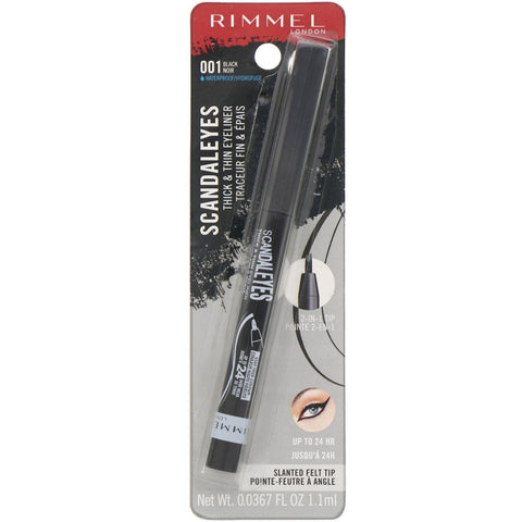 Rimmel London, Scandaleyes Thick & Thin Eyeliner, Sort 001, .0367 fl oz (1,1 ml)
