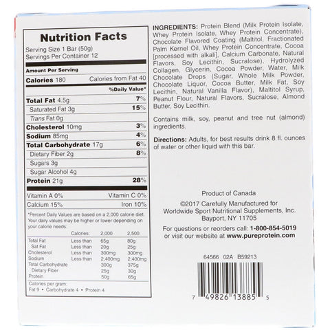 Pure Protein, barra de chocolate Deluxe, 12 barras, 1,76 oz (50 g) cada una