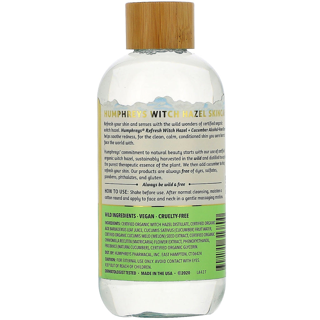 Humphrey's, Witch Hazel, alkoholfri toner med agurk, Refresh, 8 fl oz (236 ml)