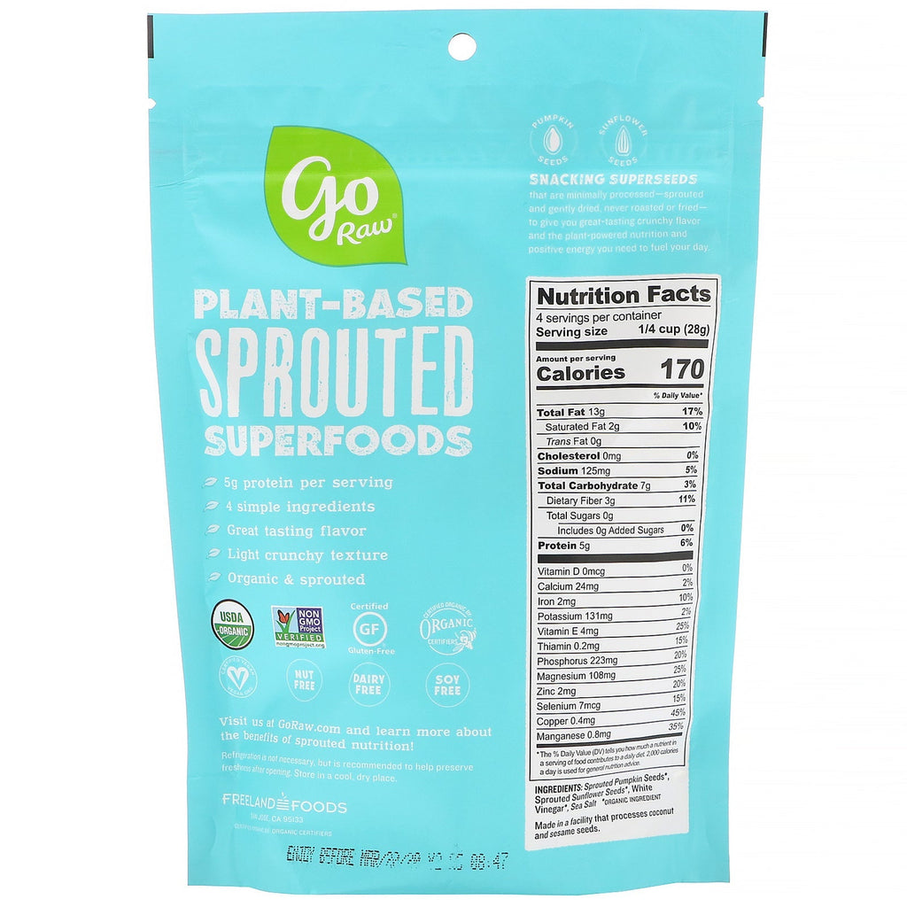 Go Raw, spirede snacksfrø, havsalt og eddike, 4 oz (113 g)